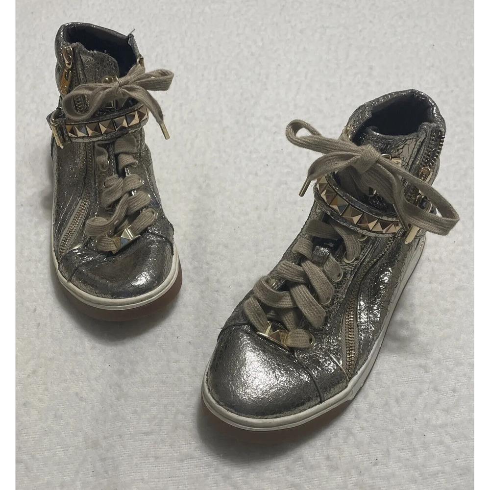 Michael Kors Sneakers Womens 6.5 Gold High Top Buckle Zip Up Shiny Athletic Shoe